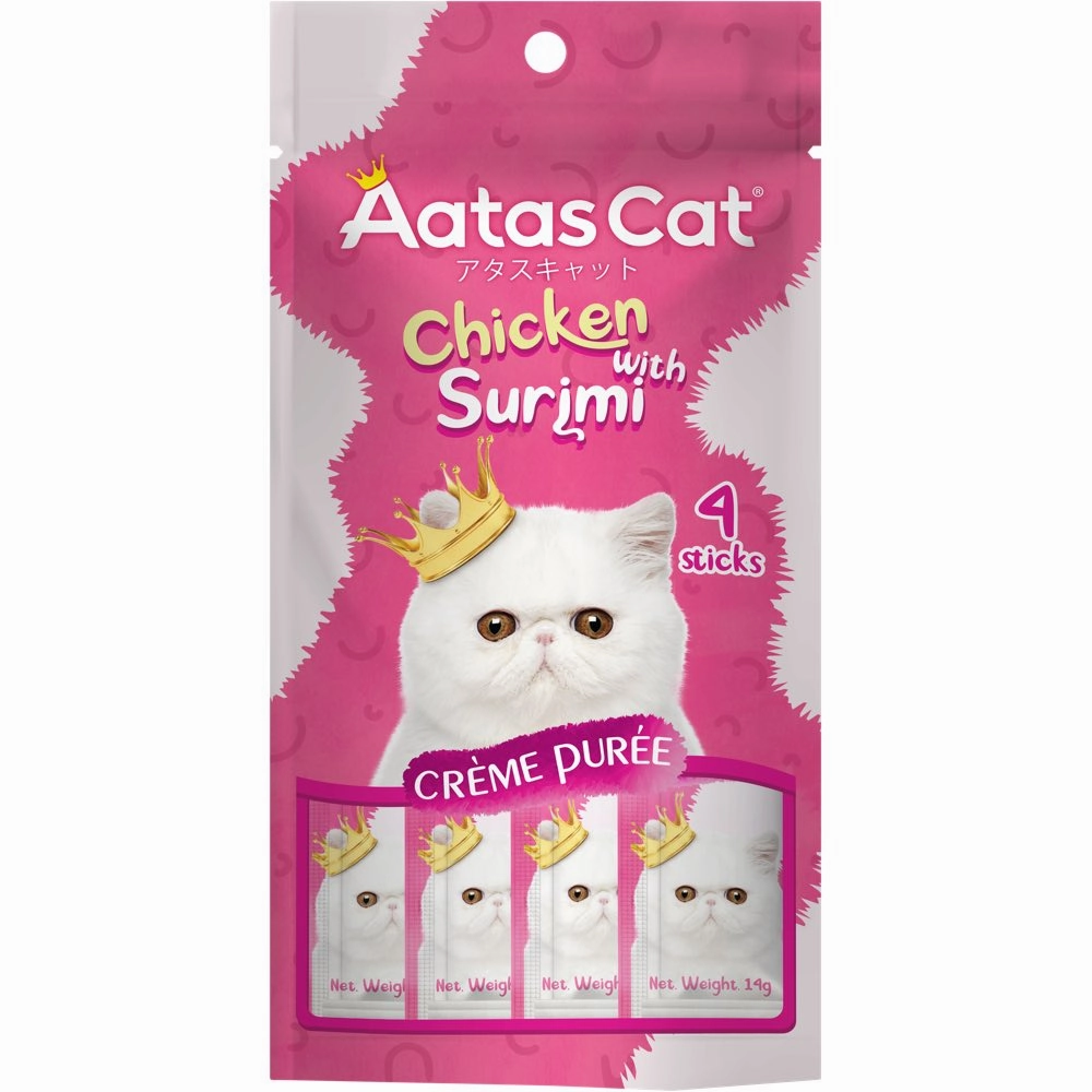 4 FOR $12: Aatas Cat Creme Puree Chicken With Surimi Grain-Free Liquid Cat Treats 56g dog chew toys dog dental chews durable chew toys puppy chew toy bone chew