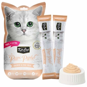 4 FOR $14 : Kit Cat Purr Puree Salmon & Egg Yolk Liquid Cat Treats 5x15g dog chew toys dog dental chews durable chew toys puppy chew toy bone chew