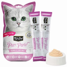 4 FOR $14 : Kit Cat Purr Puree Salmon & Goat Milk Liquid Cat Treats 5x15g dog chew toys dog dental chews durable chew toys puppy chew toy bone chew