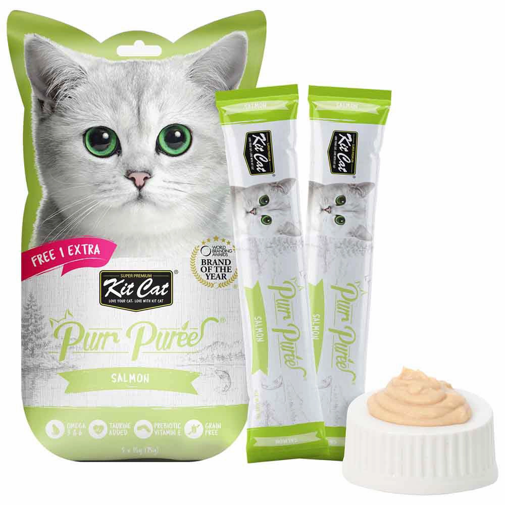 4 FOR $14 : Kit Cat Purr Puree Salmon Liquid Cat Treats 5x15g dry cat food cat treats grain free cat food kitten treats cat dental treats