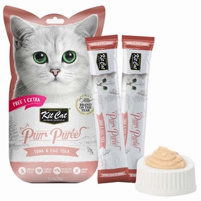 4 FOR $14 : Kit Cat Purr Puree Tuna & Egg Yolk Liquid Cat Treats 5x15g dry cat food cat treats grain free cat food kitten treats cat dental treats