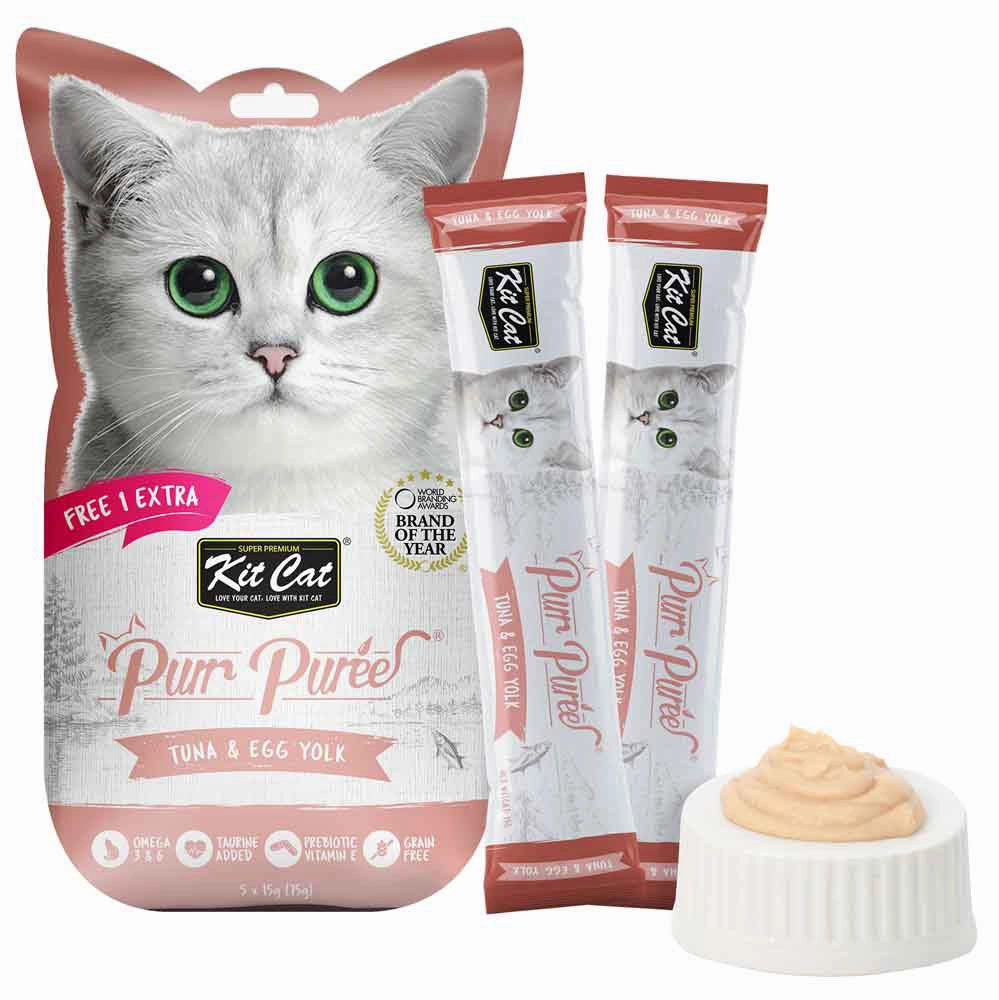 4 FOR $14 : Kit Cat Purr Puree Tuna & Egg Yolk Liquid Cat Treats 5x15g dry cat food cat treats grain free cat food kitten treats cat dental treats