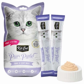 4 FOR $14 : Kit Cat Purr Puree Tuna & Goat Milk Liquid Cat Treats 5x15 dog chew toys dog dental chews durable chew toys puppy chew toy bone chew