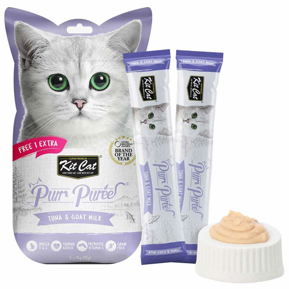 4 FOR $14 : Kit Cat Purr Puree Tuna & Goat Milk Liquid Cat Treats 5x15 dog chew toys dog dental chews durable chew toys puppy chew toy bone chew