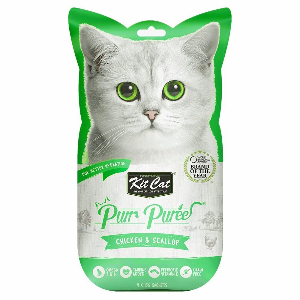 4 FOR $14: Kit Cat Purr Puree Chicken & Scallop Cat Treats 60g cat snacks catnip treats healthy cat food cat reward treats low calorie cat food
