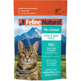 4 FOR $17.60: Feline Natural Hoki & Beef Feast Pouch Cat Food 85g cat snacks catnip treats healthy cat food cat reward treats low calorie cat food