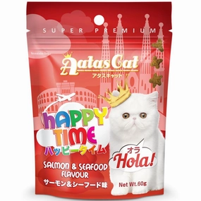 4 FOR $9 (Exp Aug 25): Aatas Cat Happy Time Hola! Salmon & Seafood Cat Treats 60g cat snacks catnip treats healthy cat food cat reward treats low calorie cat food