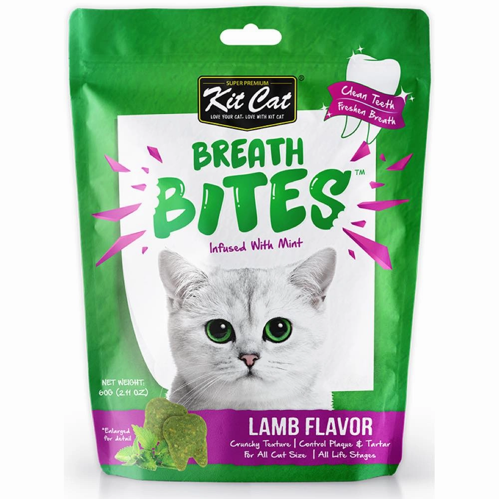 5 FOR $14: Kit Cat Breath Bites Mint & Lamb Flavour Dental Cat Treats 60g dog chew toys dog dental chews durable chew toys puppy chew toy bone chew