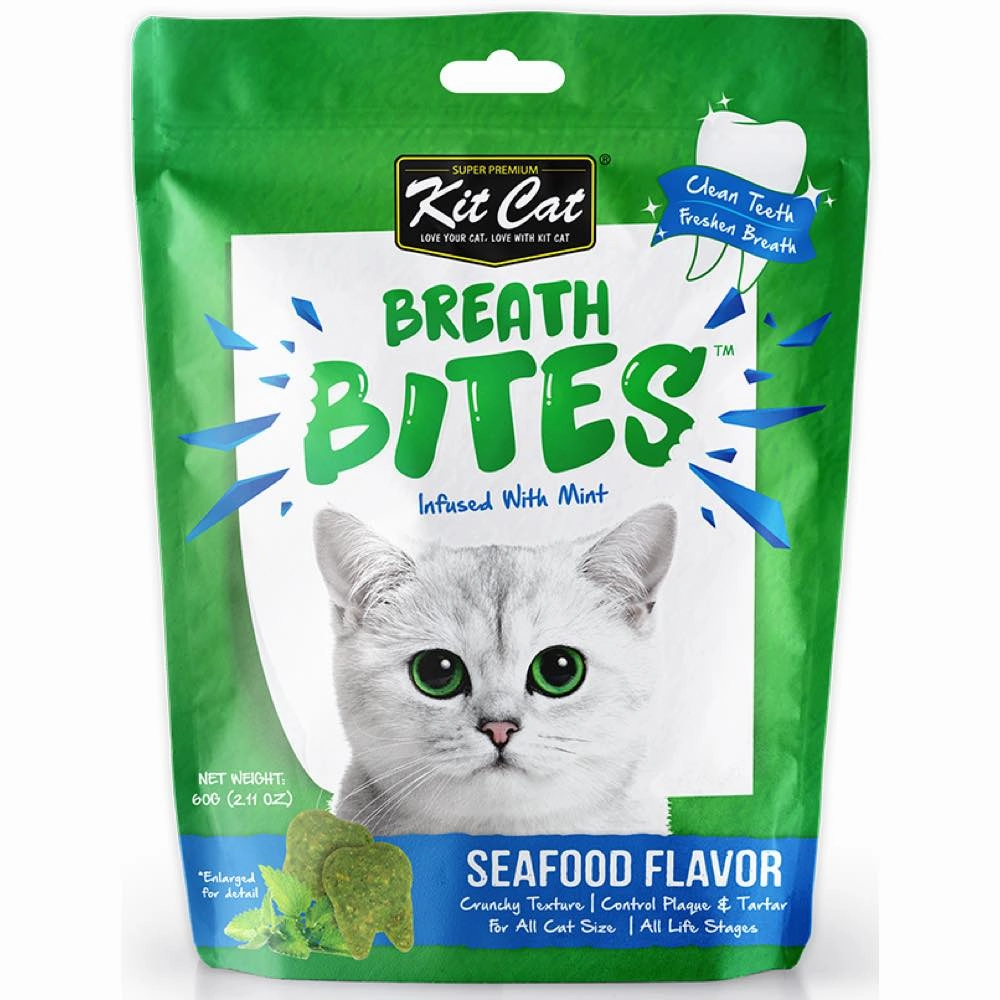 5 FOR $14: Kit Cat Breath Bites Mint & Seafood Flavour Dental Cat Treats 60g dog chew toys dog dental chews durable chew toys puppy chew toy bone chew