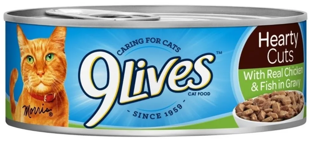 9 Lives Hearty Cuts with Real Chicken and Fish in Gravy Canned Cat Food cat calming diffuser cat stress relief anxiety cat treats cat relaxing spray pet mood aid