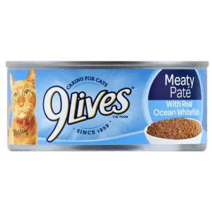 9 Lives Meaty Pate Ocean Whitefish Dinner Wet Cat Food cat treats toys for cats cat hair remover cat cleaning supplies cat food bowl