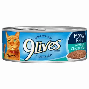 9 Lives Meaty Pate with Chicken & Tuna Dinner Wet Cat Food cat treats toys for cats cat hair remover cat cleaning supplies cat food bowl