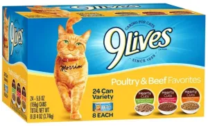 9 Lives Poultry and Beef Favorites Variety Pack Canned Cat Food cat calming diffuser cat stress relief anxiety cat treats cat relaxing spray pet mood aid