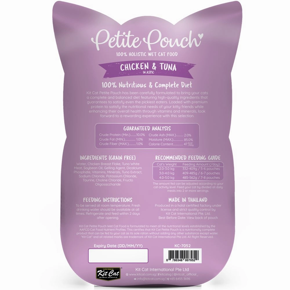 '35% OFF (Exp 27Sep25)': Kit Cat Petite Pouch Chicken & Tuna In Aspic Grain-Free Pouch Cat Food 70g x 12