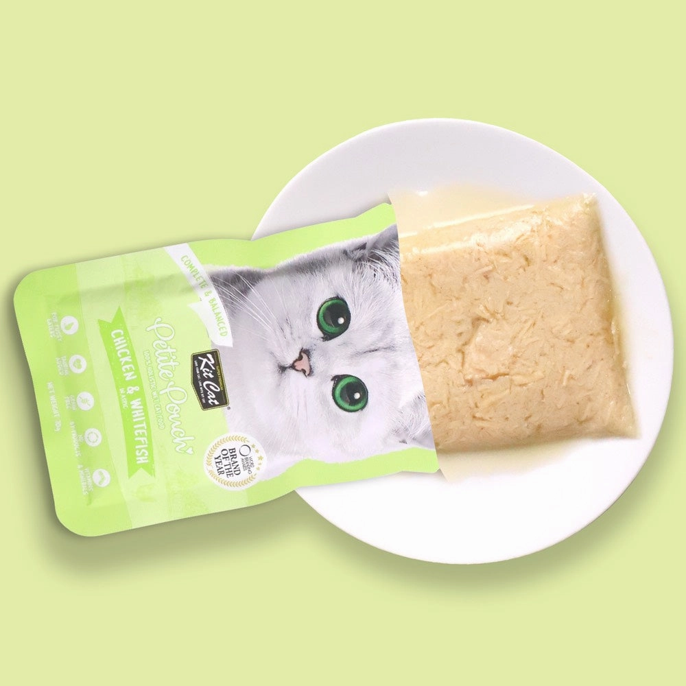 '35% OFF (Exp 28Sep25)': Kit Cat Petite Pouch Chicken & Whitefish In Aspic Grain-Free Pouch Cat Food 70g x 12