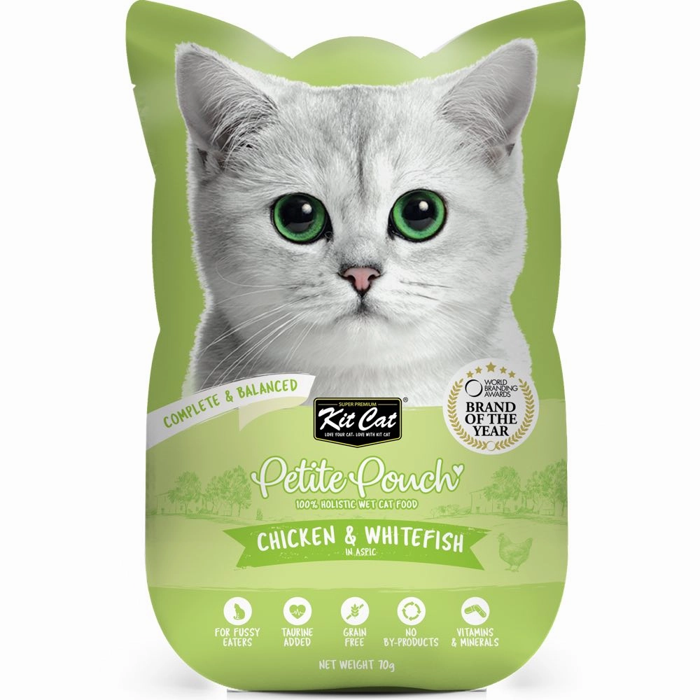 '35% OFF (Exp 28Sep25)': Kit Cat Petite Pouch Chicken & Whitefish In Aspic Grain-Free Pouch Cat Food 70g x 12 dog travel bag car seat cover pet carrier for car training leash dog training whistle