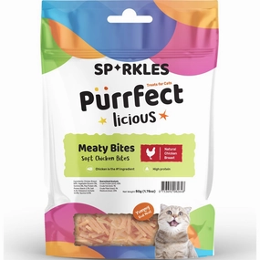 '3 FOR $6 (Exp 3Jul25)': Sparkles Purrfectlicious Meaty Bites Soft Chicken Bites Cat Treats 50g cat general supplies cat toys cat grooming cat food cat litter
