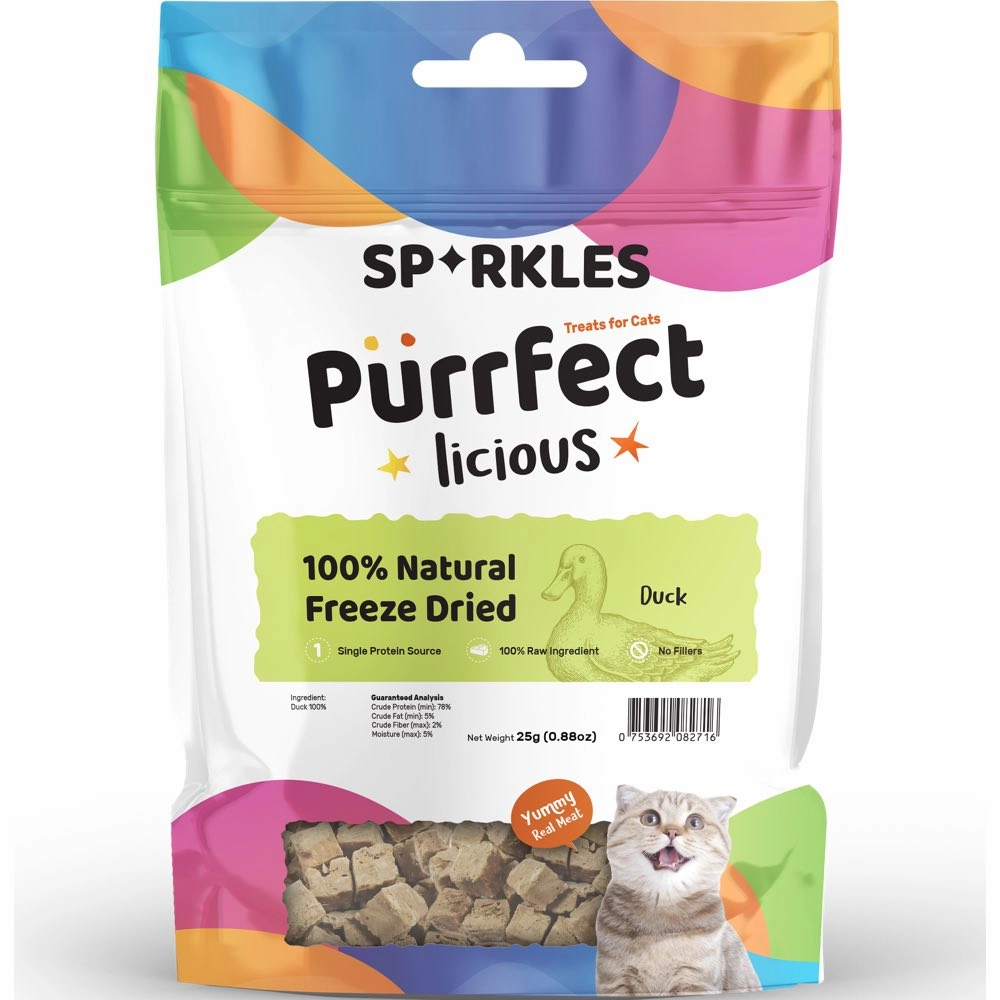 '3 FOR $6 (Exp 5Jul25)': Sparkles Purrfectlicious 100% Natural Freeze Dried Duck Grain-Free Cat Treats 25g cat general supplies cat toys cat grooming cat food cat litter