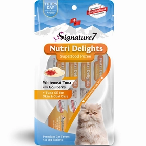 '3 FOR $9': Signature7 Nutri Delights Superfood Whitemeat Tuna With Goji Berry & Tuna Oil (Thurs) Puree Cat Treats 60g dog chew toys dog dental chews durable chew toys puppy chew toy bone chew