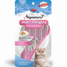 '3 FOR $9': Signature7 Nutri Delights Superfood Whitemeat Tuna With Quinoa & Lutein (Tues) Puree Cat Treats 60g dog chew toys dog dental chews durable chew toys puppy chew toy bone chew