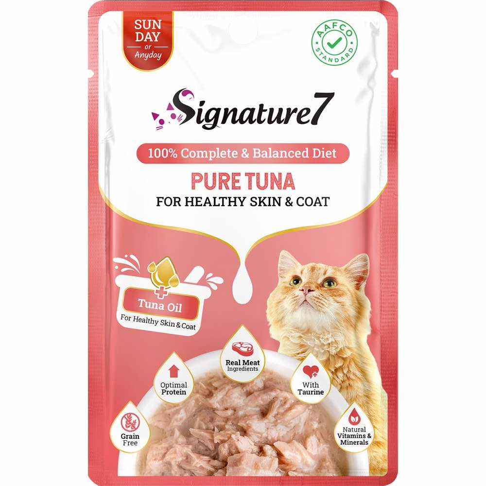 $3 OFF: Signature7 Pure Tuna For Healthy Skin & Coat (Sun) Grain-Free Pouch Cat Food 50g x 12 cat food cans soft cat food high protein cat food natural cat food senior cat food