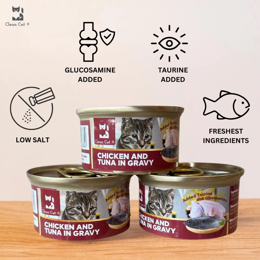 $8 OFF 24 cans: Clean Cat Chicken & Tuna in Gravy Canned Cat Food 80g x 24 cat food cans soft cat food high protein cat food natural cat food senior cat food