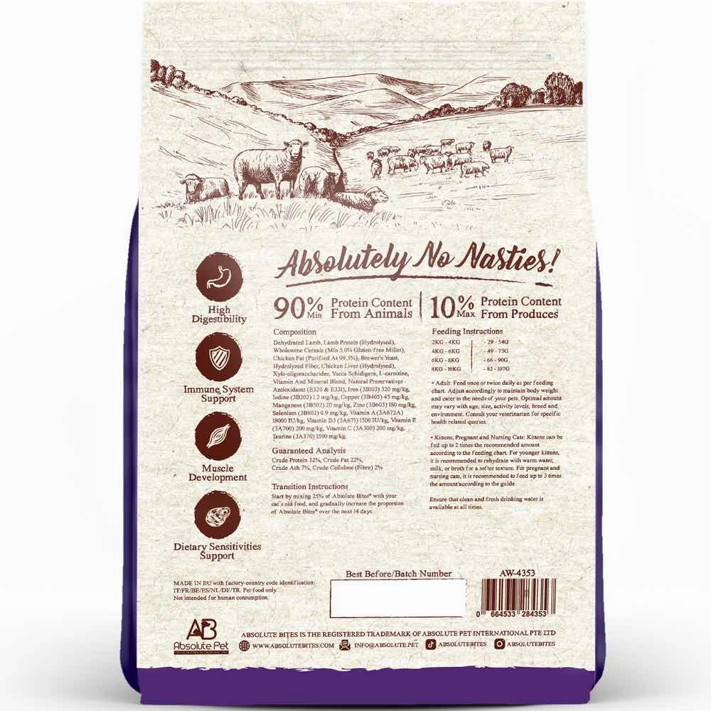 'BUNDLE DEAL/50% OFF 12lb(Exp 13Sep) FREE TREATS': Absolute Bites Wild Age Lamb Dry Cat Food