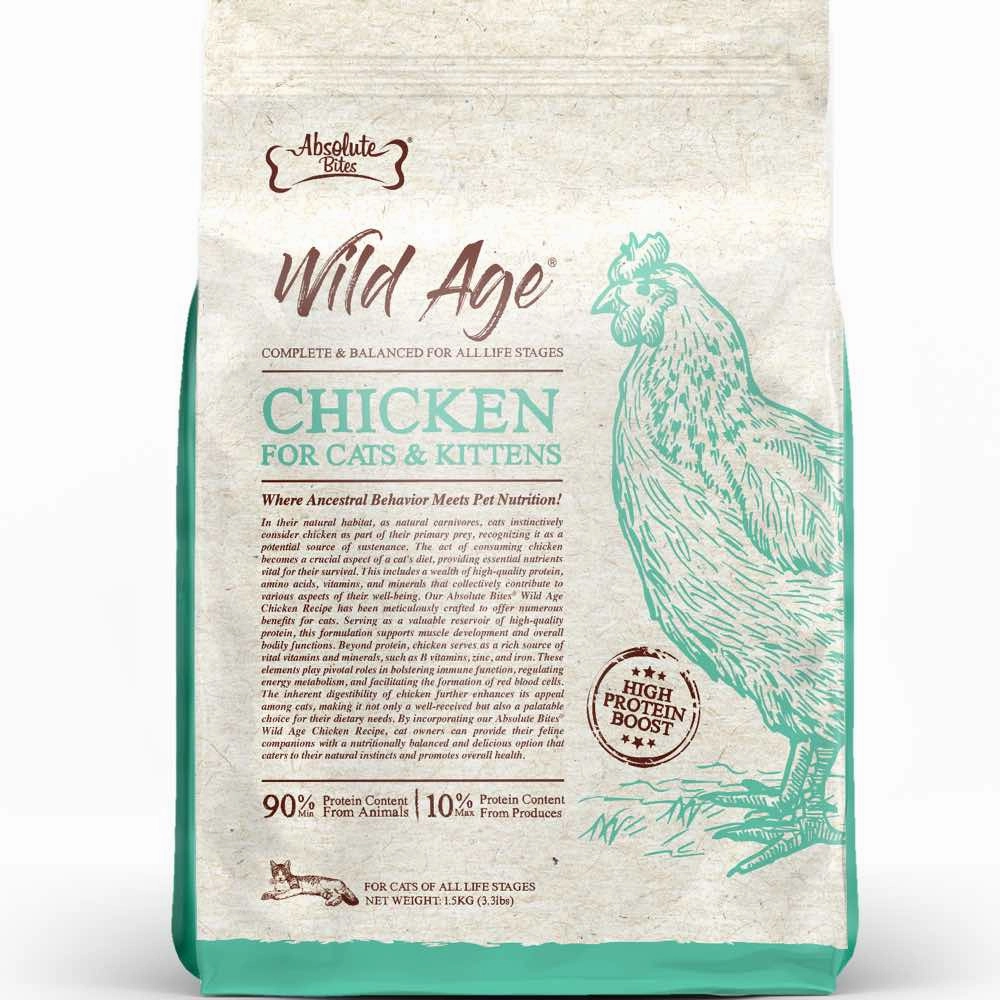 'BUNDLE DEAL/FREE TREAT': Absolute Bites Wild Age Chicken Dry Cat Food kitten food wet kitten food kitten milk kitten treats grain free kitten food
