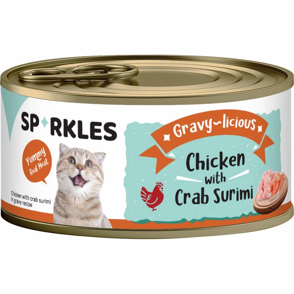 'FREE TREATS w 24cans': Sparkles Gravy-licious Chicken With Crab Surimi Canned Cat Food 80g x 24 cat food cans soft cat food high protein cat food natural cat food senior cat food