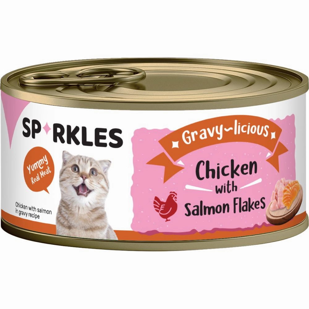 'FREE TREATS w 24cans': Sparkles Gravy-licious Chicken With Salmon Flakes Canned Cat Food 80g x 24 cat food cans soft cat food high protein cat food natural cat food senior cat food
