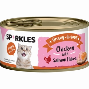 'FREE TREATS w 24cans': Sparkles Gravy-licious Chicken With Salmon Flakes Canned Cat Food 80g x 24 cat food cans soft cat food high protein cat food natural cat food senior cat food