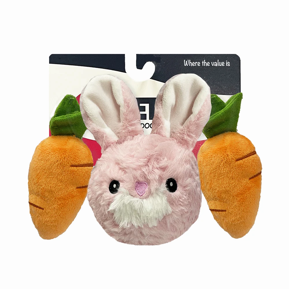 *Seasonal - SPRING* Petlou Plush Dog Toy - EZ Squeaky Triple Pack - Rabbit Ball & Carrots 4"