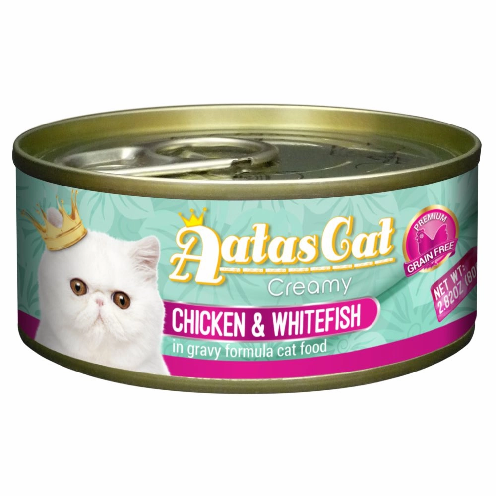 Aatas Cat Creamy Chicken & Whitefish In Gravy Canned Cat Food 80g cat food cans soft cat food high protein cat food natural cat food senior cat food