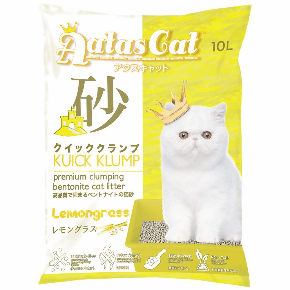 Aatas Cat Kuick Klump Bentonite Cat Litter Lemongrass 10L kitten supplies kitten toys kitten food kitten litter box kitten bed