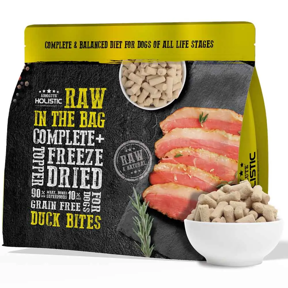 Absolute Holistic Raw in the Bag Duck Bites Complete Freeze Dried Dog Food 14oz horse supplement horse vitamins animal probiotics livestock digestive aid horse immune booster
