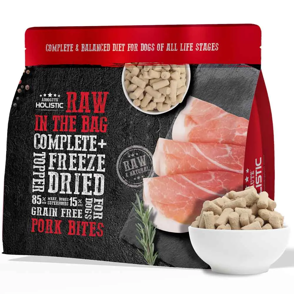 Absolute Holistic Raw in the Bag Pork Bites Complete Freeze Dried Dog Food 14oz horse supplement horse vitamins animal probiotics livestock digestive aid horse immune booster