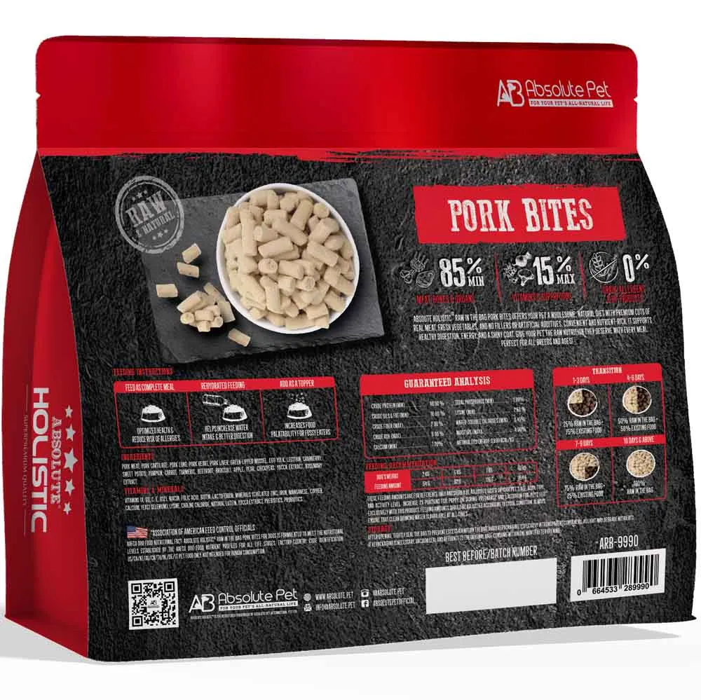 Absolute Holistic Raw in the Bag Pork Bites Complete Freeze Dried Dog Food 14oz