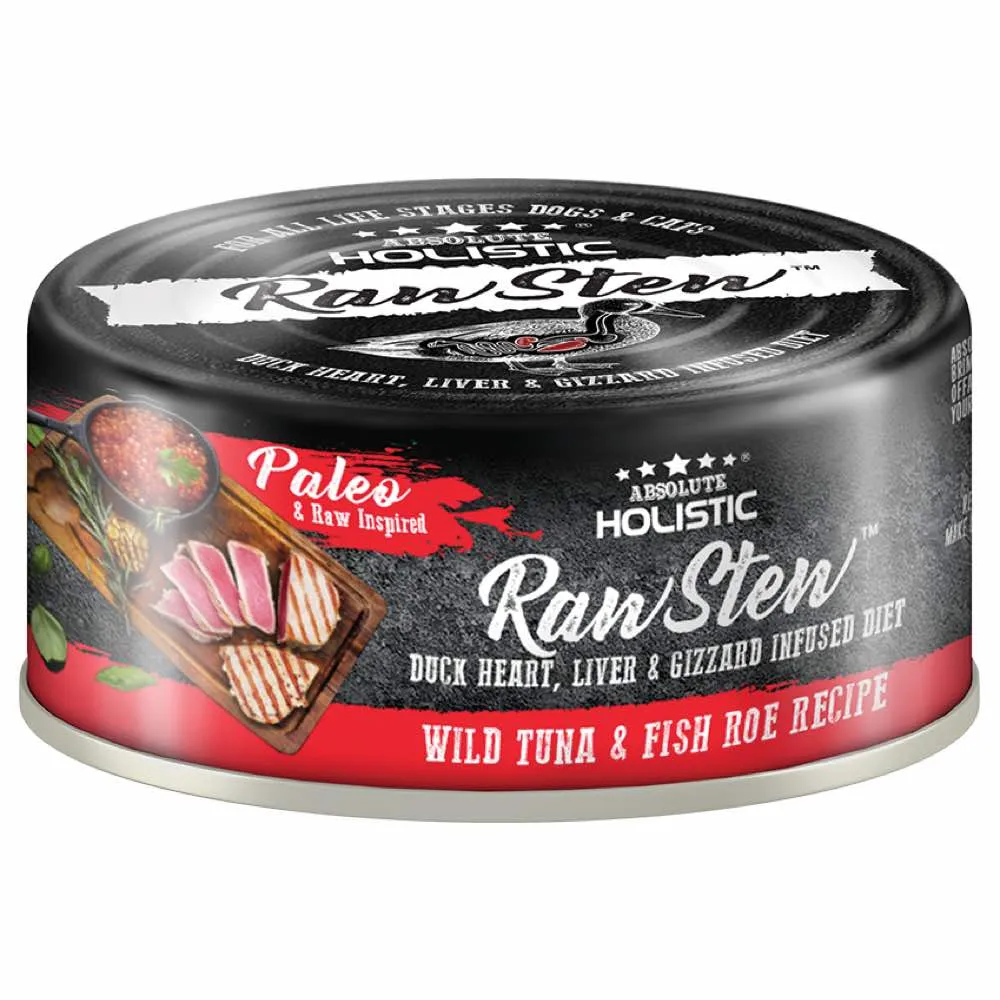 Absolute Holistic Raw Stew Wild Tuna & Fish Roe Grain-Free Canned Cat & Dog Food 80g canned dog food wet dog food grain free dog food dog food with gravy beef dog food