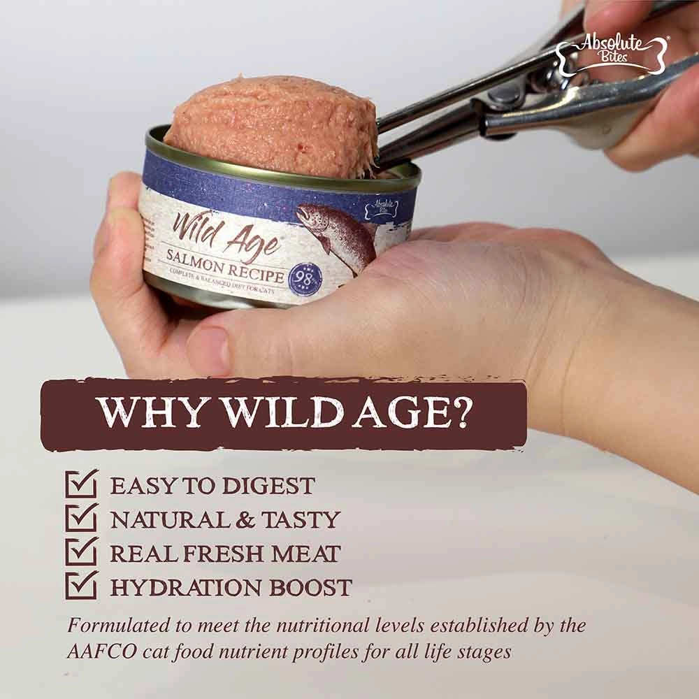 Absolute Bites Wild Age Salmon Complete & Balanced Diet Canned Cat Food 80g - Box of 6