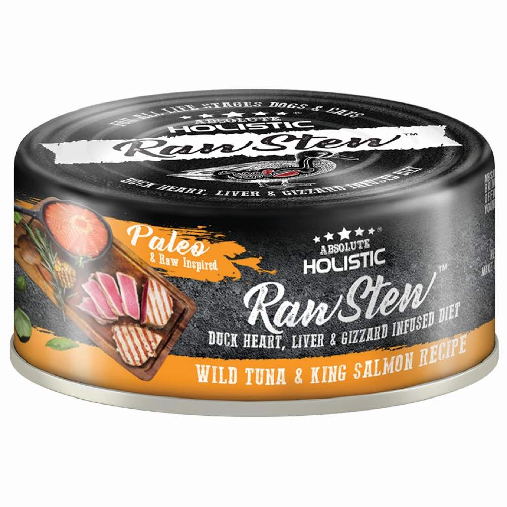 Absolute Holistic Raw Stew Wild Tuna & King Salmon Grain-Free Canned Cat & Dog Food 80g cat food cans soft cat food high protein cat food natural cat food senior cat food