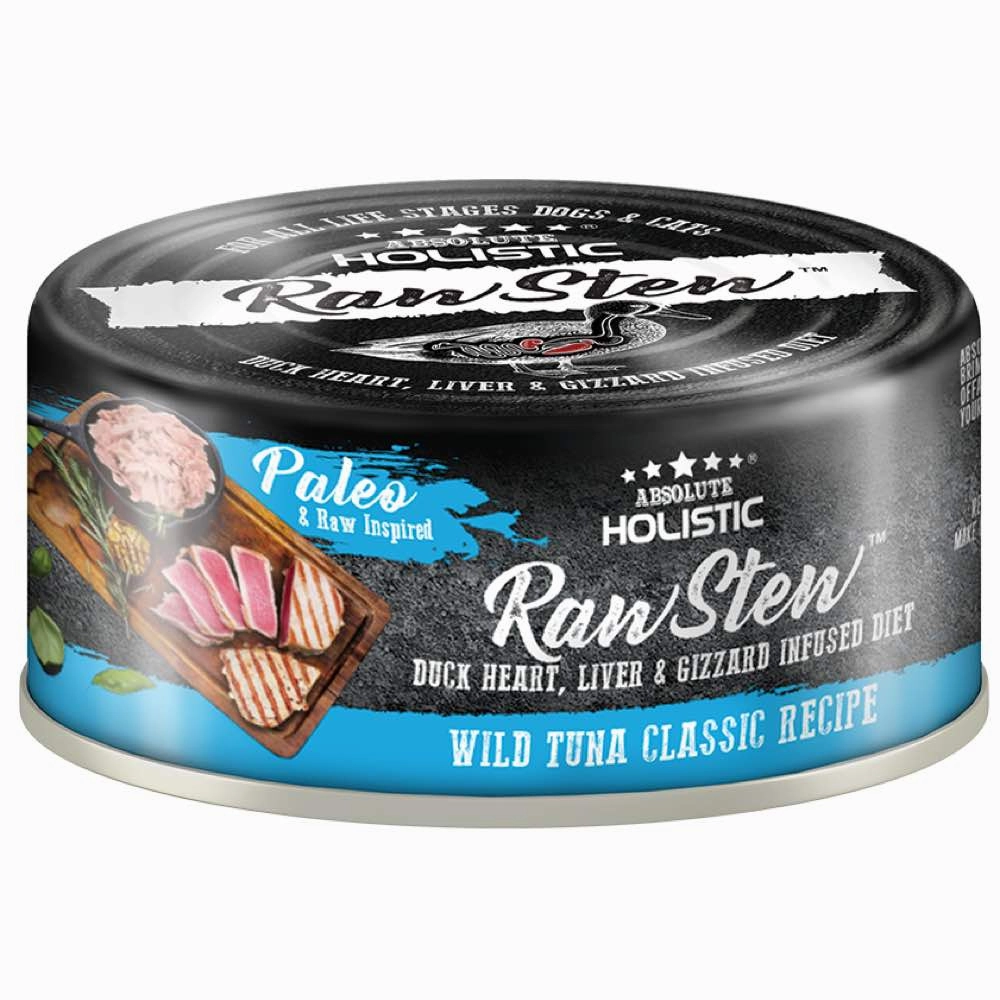 Absolute Holistic Raw Stew Wild Tuna Classic Grain-Free Canned Cat & Dog Food 80g cat food cans soft cat food high protein cat food natural cat food senior cat food