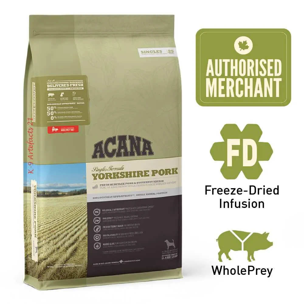 ACANA Singles Yorkshire Pork Dry Dog Food freeze dried dog treats dog freeze snacks raw dog treat dehydrated dog food meat dog snack