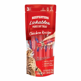 Beefeaters Lickables Puree Cat Treat, 3 ct, Case of 12 cat treats,dry cat food,cat snack pouch