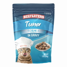Beefeaters Wet Cat Food Pouch, Tuna Chunk in Gravy, 3 oz, Case of 24 cat climbing tree cat hammock cat steps cat grooming kit cat safety gate