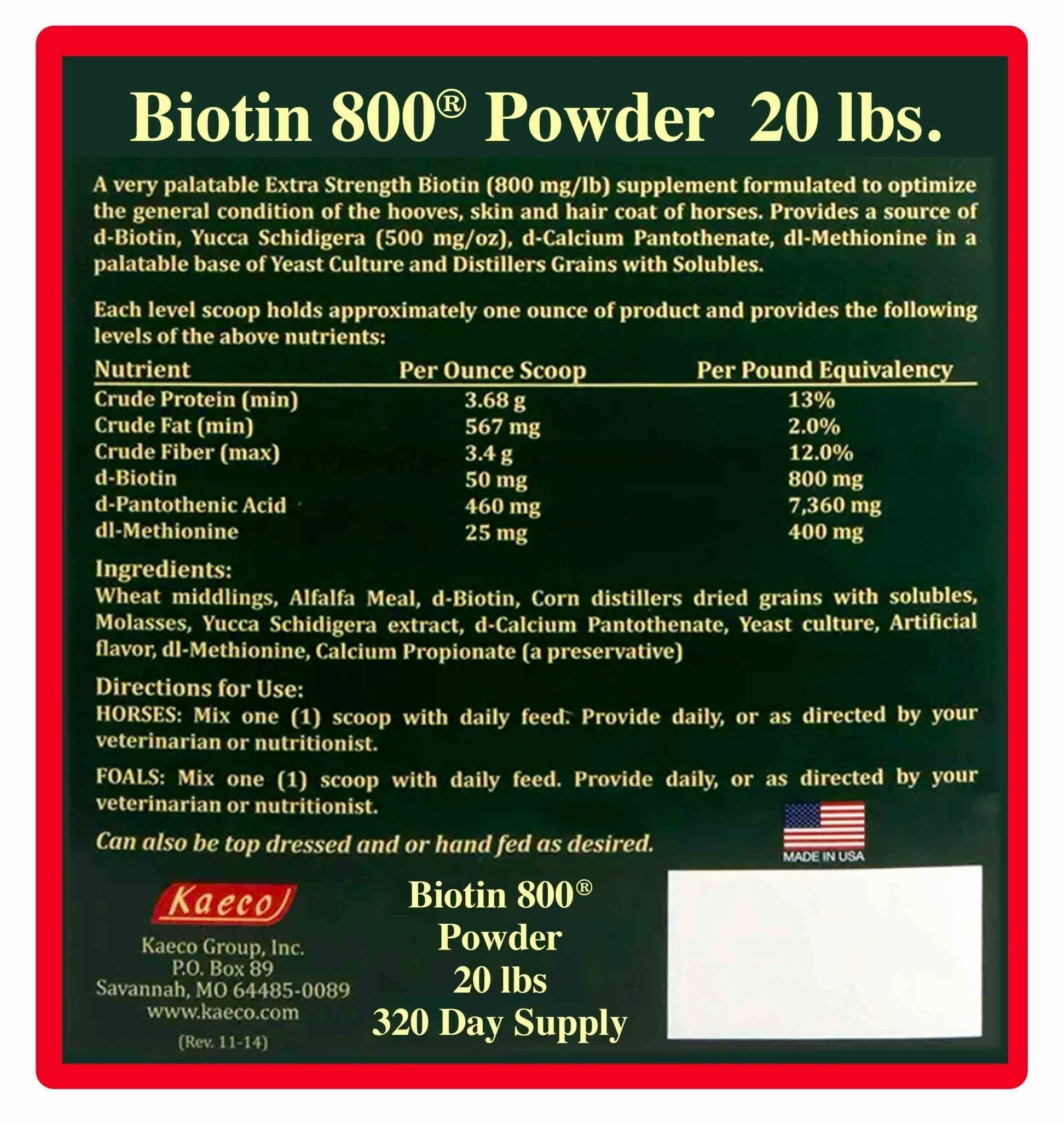 Biotin 800 Powder with Yucca Equine Supplement