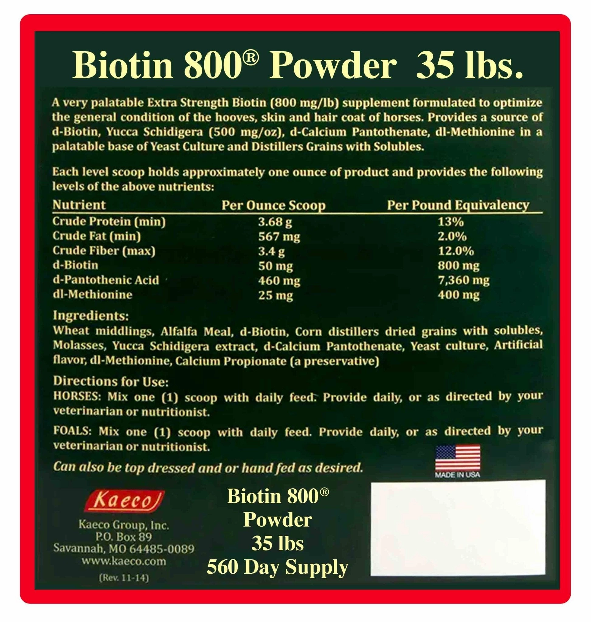 Biotin 800 Powder with Yucca Equine Supplement