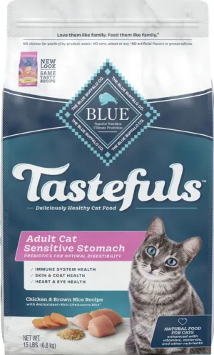 Blue Buffalo Tastefuls Adult Cat Sensitive Stomach Chicken & Brown Rice Recipe Dry Food freeze dried dog food raw food for dogs dog freeze meal high protein dog food grain free freeze dog food