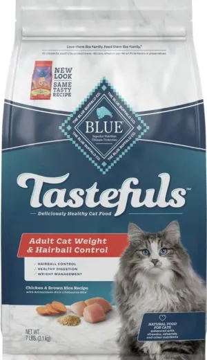 Blue Buffalo Tastefuls Adult Cat Weight & Hairball Control Chicken & Brown Rice Recipe Dry Food freeze dried dog food raw food for dogs dog freeze meal high protein dog food grain free freeze dog food