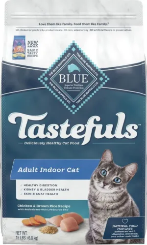 Blue Buffalo Tastefuls Adult Indoor Cat Chicken & Brown Rice Recipe Dry Food freeze dried dog food raw food for dogs dog freeze meal high protein dog food grain free freeze dog food