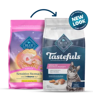 Blue Buffalo Tastefuls Sensitive Stomach Natural Chicken & Brown Rice Dry Cat Food cat treats toys for cats cat hair remover cat cleaning supplies cat food bowl